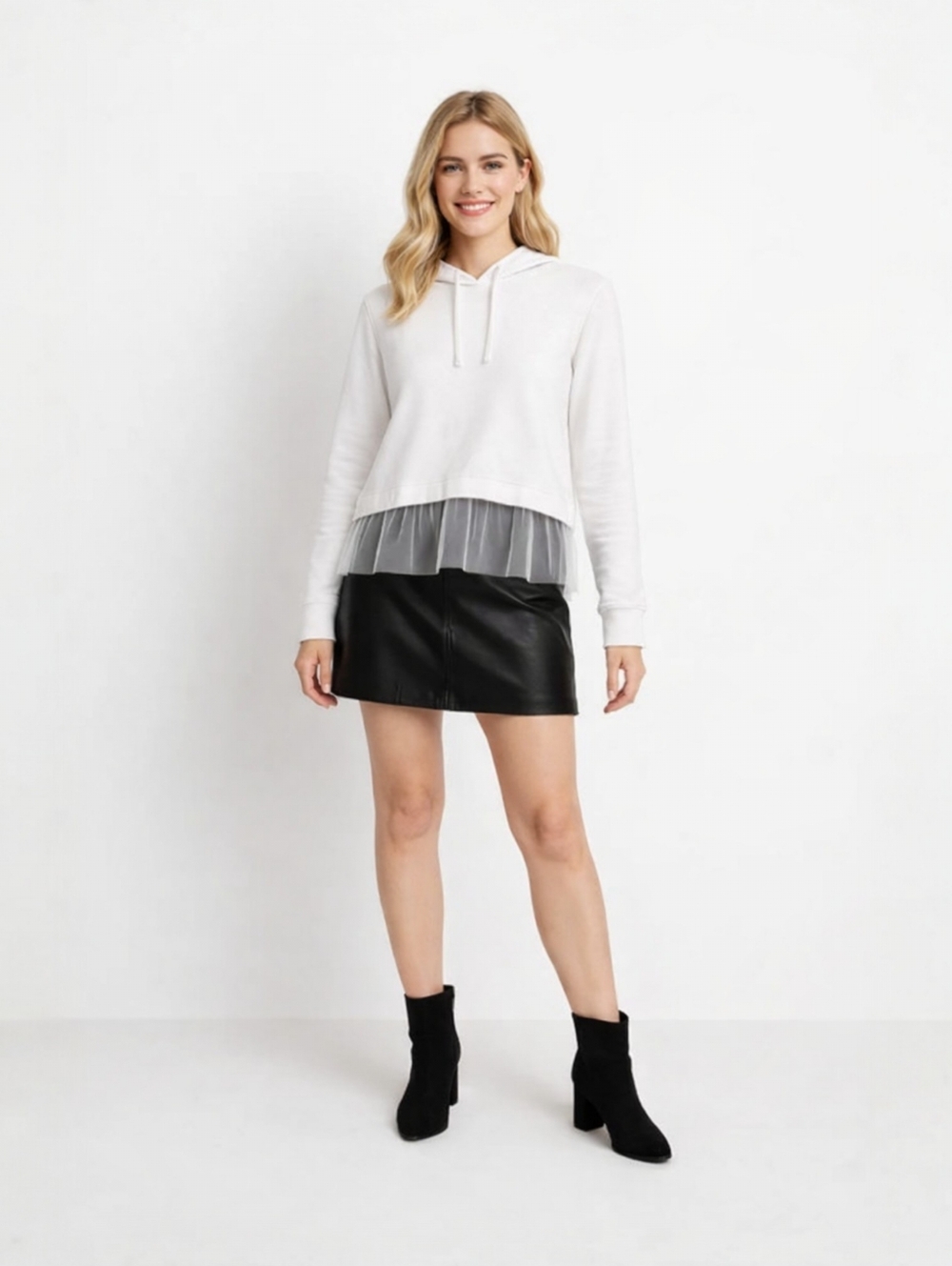 Pilcro Anthropologie White Tulle Hem Hoodie | Size M | NWT